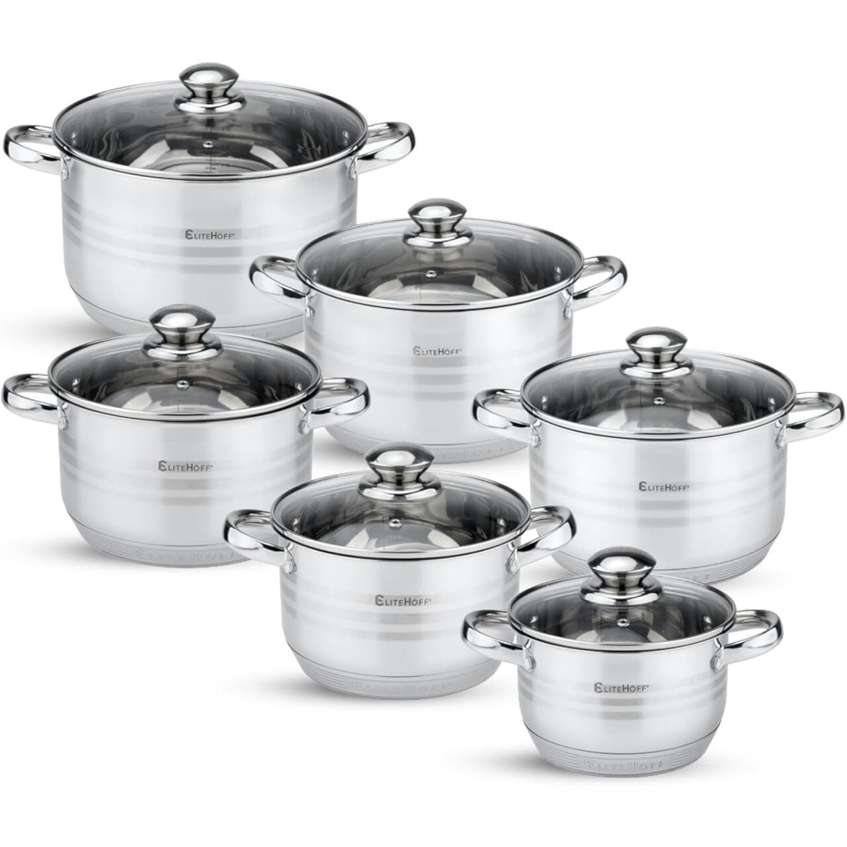 Batería de Cocina Ollas 12 Piezas en Acero Inoxidable con Tapas Apta para Todo Tipo de Cocinas