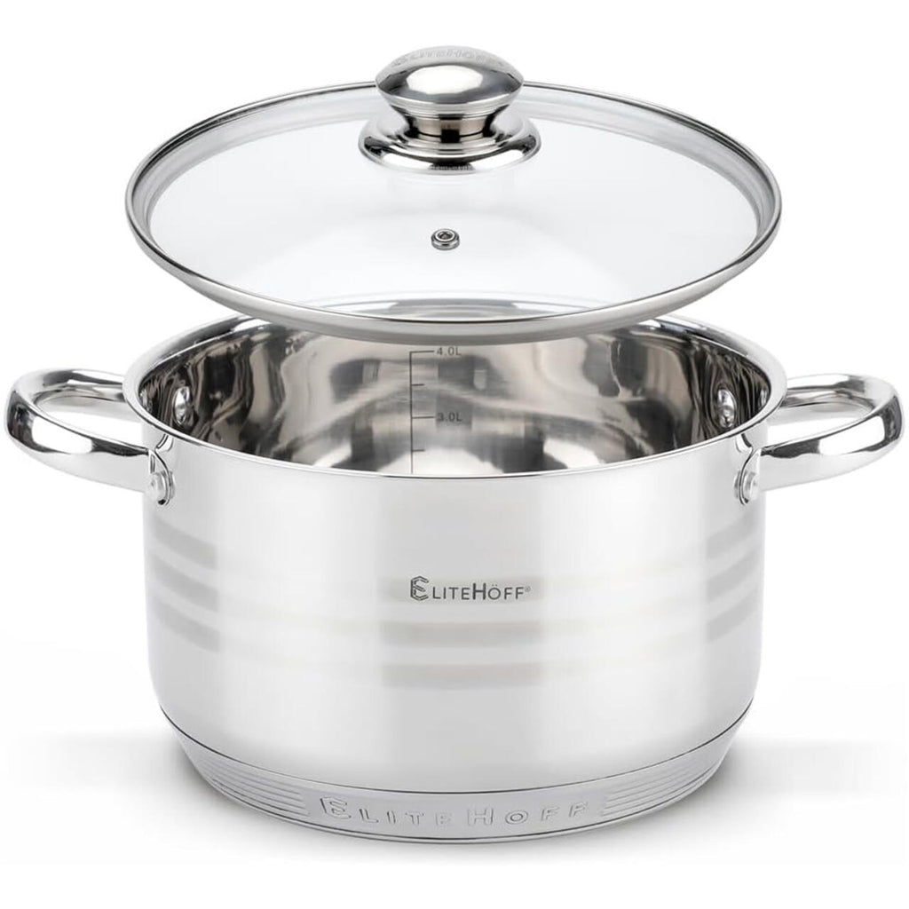 Batería de Cocina Ollas 12 Piezas en Acero Inoxidable con Tapas Apta para Todo Tipo de Cocinas